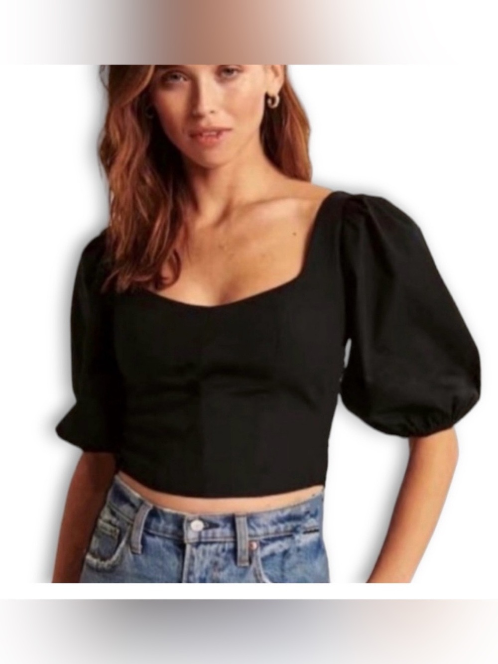 Abercrombie & Fitch black poplin puff sleeve crop top